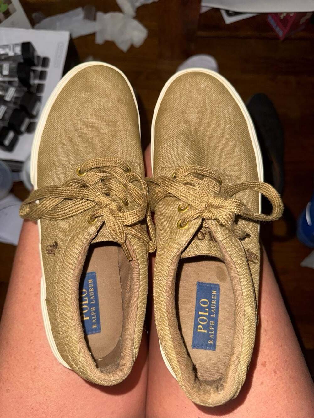 Polo Ralph Lauren Men's Felton Tan Brown Canvas Low Top Sneaker Size 9 D